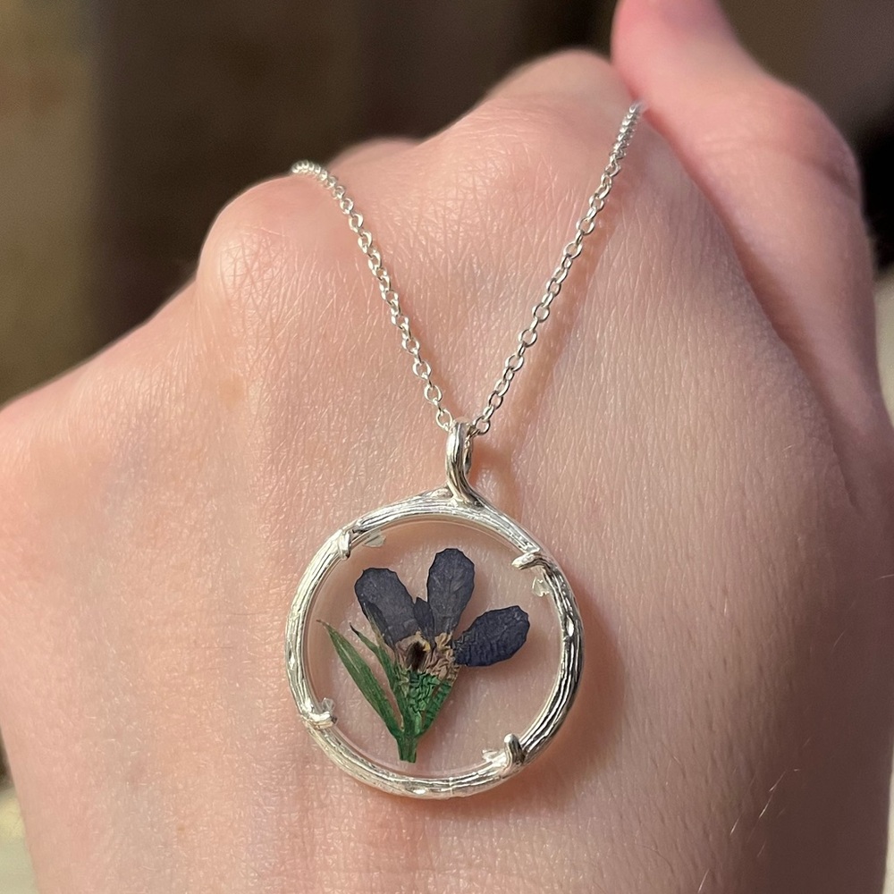 Catherine Weitzman Birthmonth Flower Lobelia Silver Pendant Necklace
